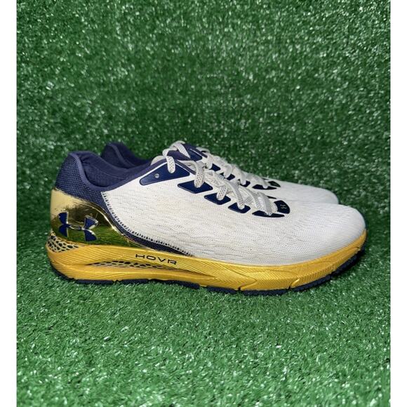Under Armour Notre Dame HOVR Sonic ND White Gold Blue Running Sneakers Mens 8.5 - Picture 1 of 9